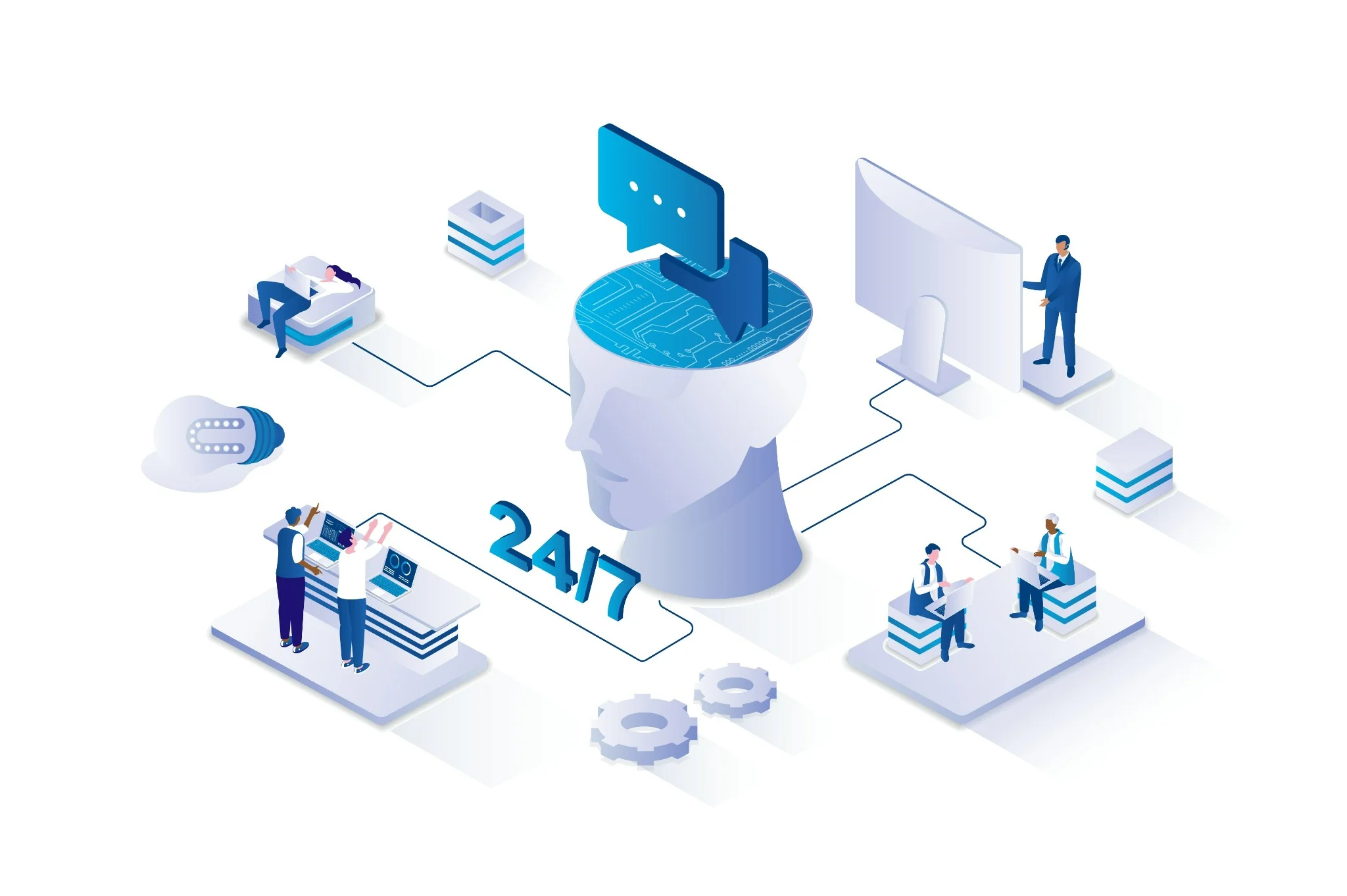 WebCore Nest 24/7 AI digital support and website development illustration